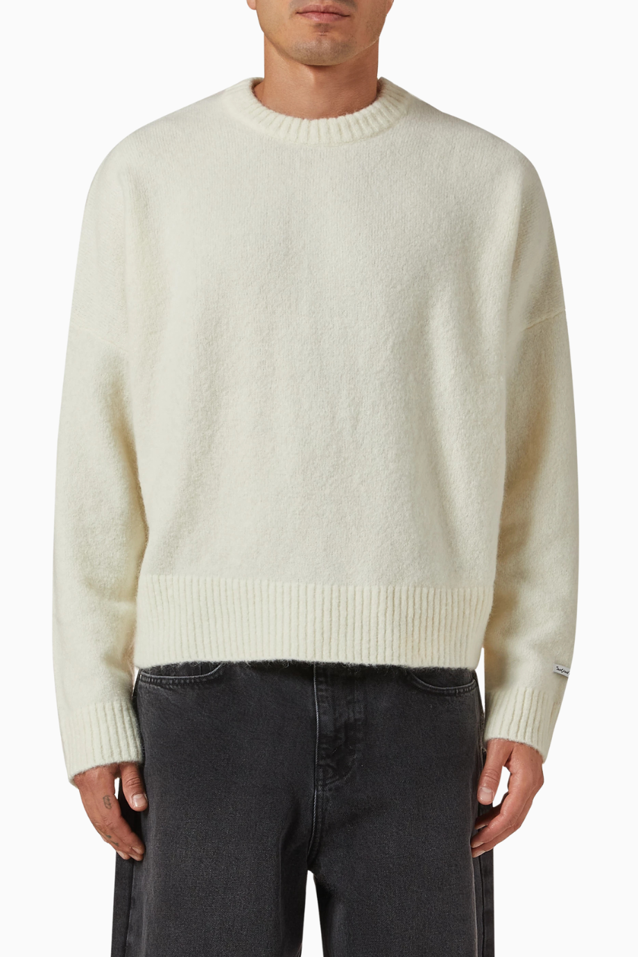 Mohair Blend Crewneck Lüks Dokulu Oversize Erkek Kazak