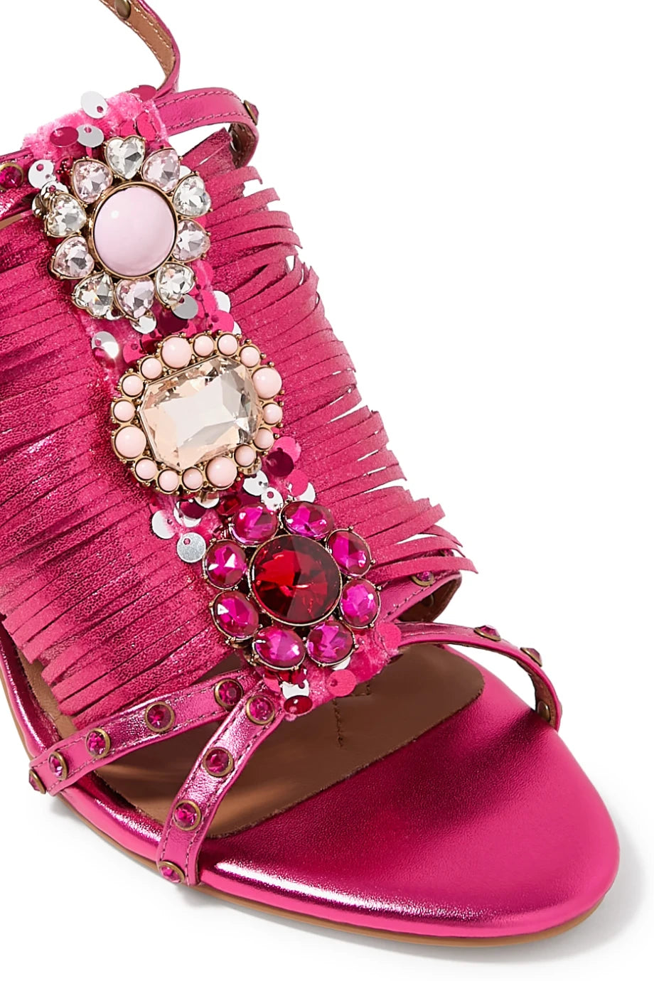 Jewel Fringe 90 Lüks Tasarım Topuklu Deri Sandalet