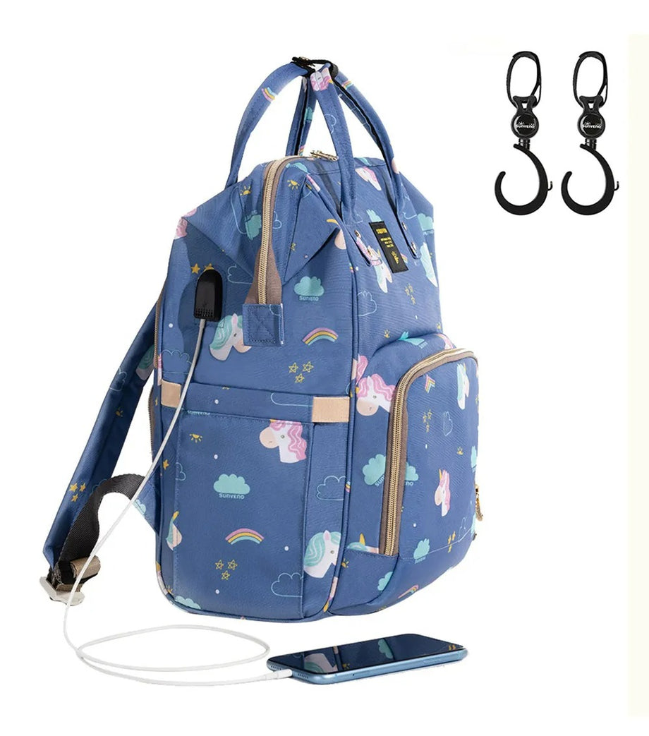 Unicorn USB'li Bebek Bezi Çantası + Bebek Arabası Kancaları ile