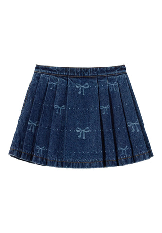 Çocuklar için Denim Fiyonk Desenli Etek