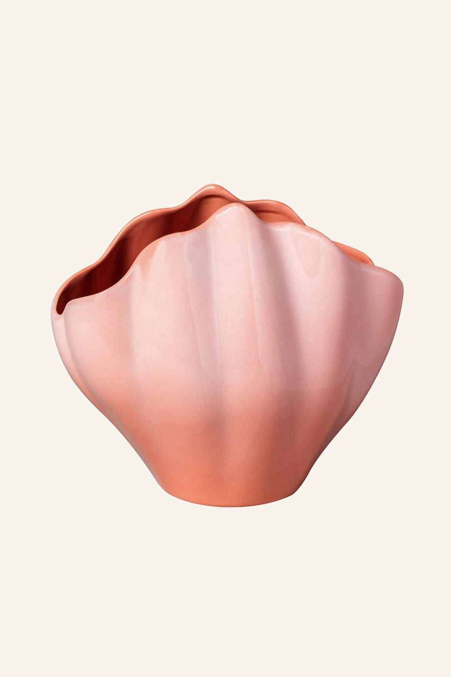 Perlemor Kabuk Vazo, Pastel Pembe, Deniz Kabuğu Formu, Seramik