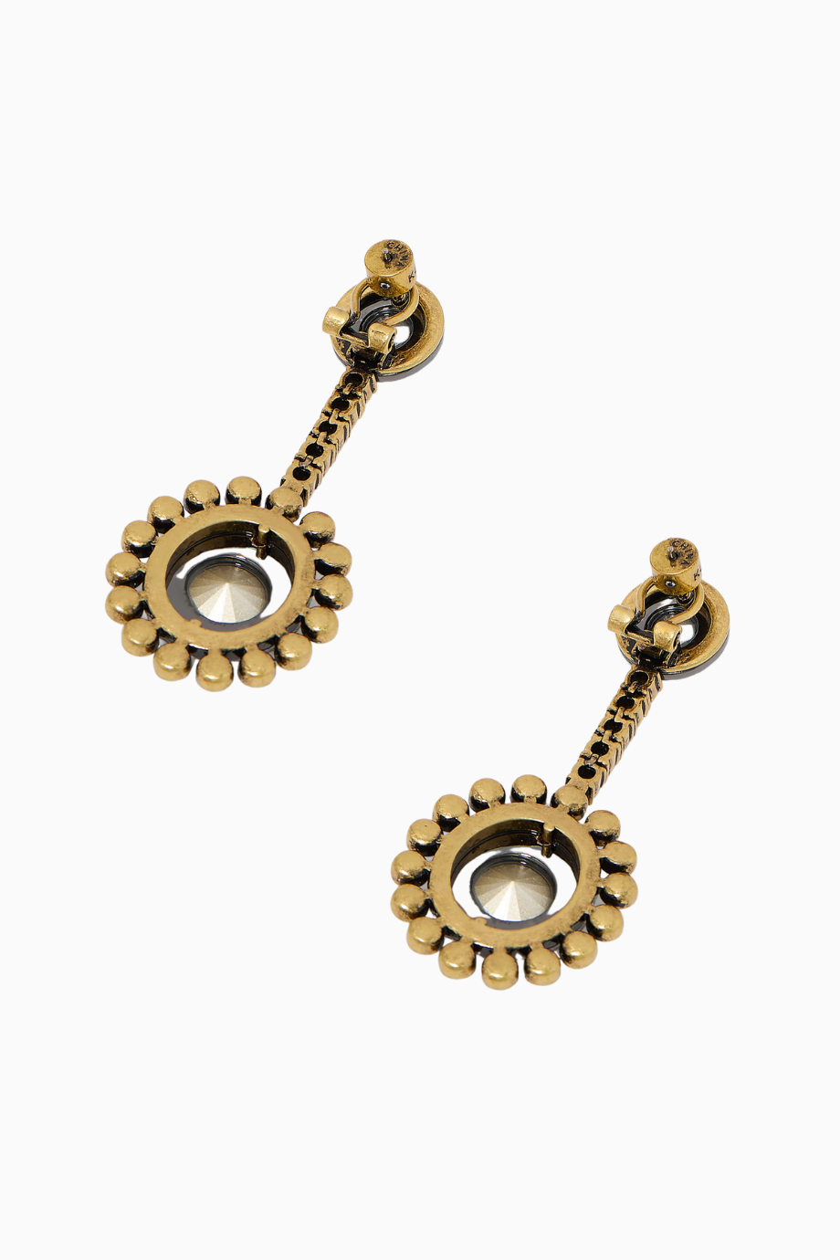 Large Octavia Küpeler, Antik Pirinç & Kristal, Kartal başı motifleri