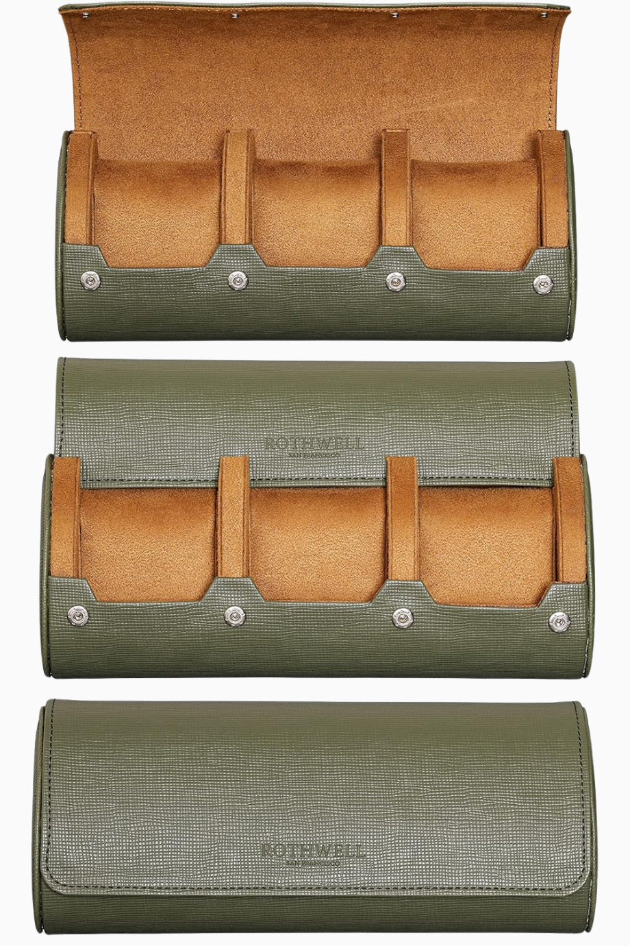 3 Saatlik Watch Roll, Deri Seyahat Rulosu, Koruyucu Bölmeli Tasarım