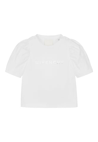 Çocuklar için Logolu Kabarık Kollu T-Shirt - Beyaz
