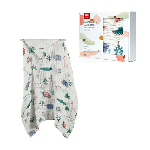 Kafue Ormanı Bebek Kapşonlu Banyo Havlusu, 6 Katlı Muslin, Hızlı Kurur
