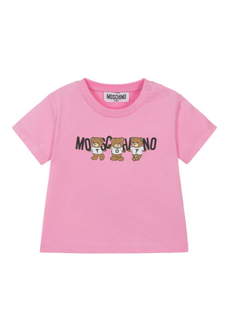 Çocuklar İçin Teddy Bear Logolu Tişört - Parlak Pembe