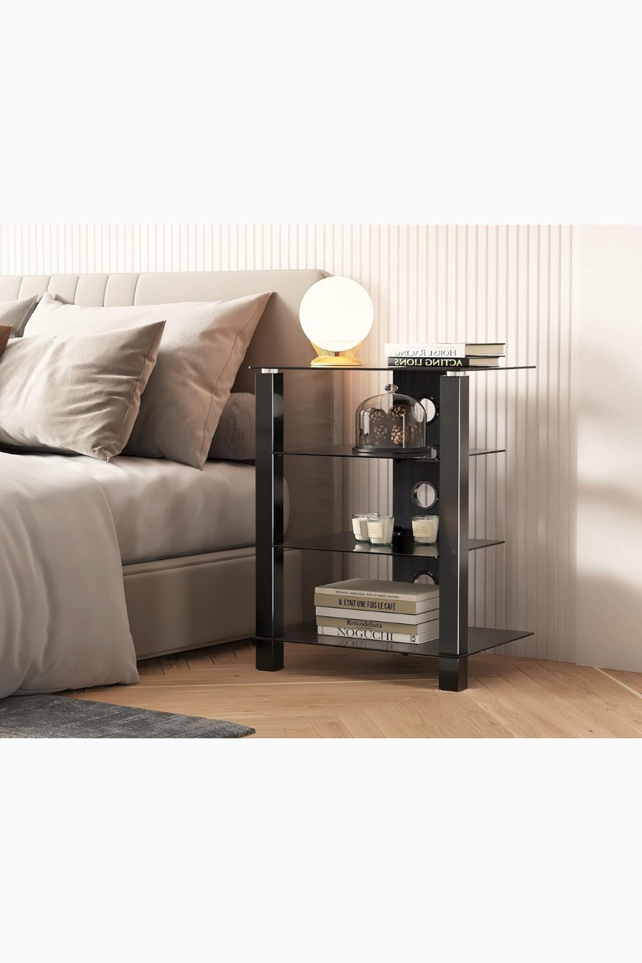 TV/HiFi Rafı, Cam & Alüminyum, Ayarlanabilir, 570×420×739 mm