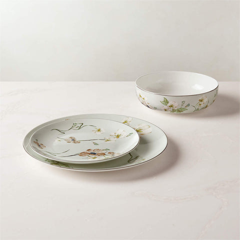 Blossom 3 Parçalı Çiçek Desenli Yemek Takımı İnce Bone China, El Yapımı