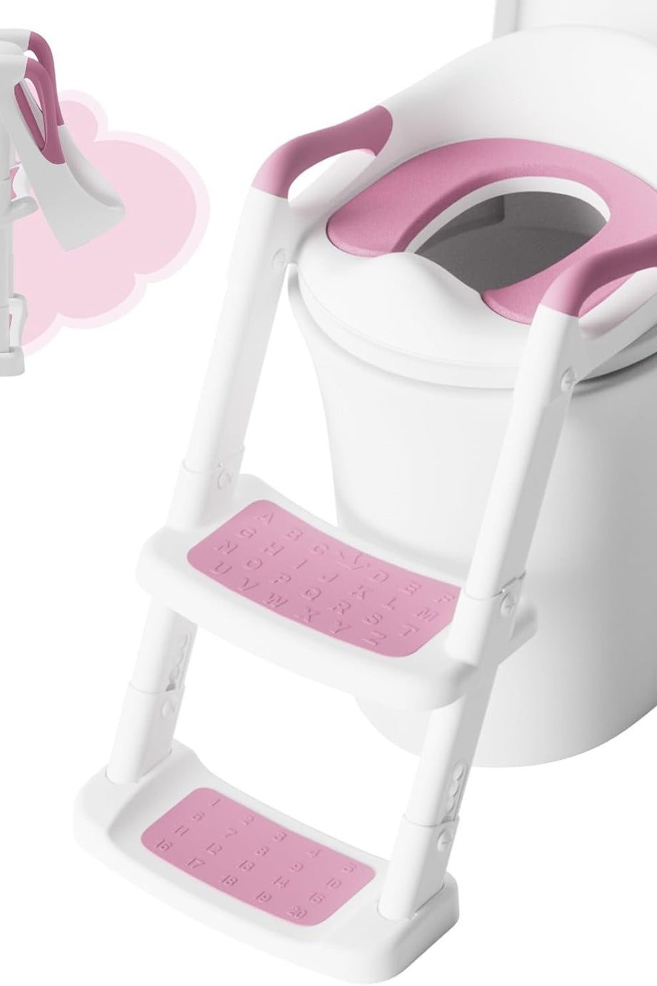 Çocuk Klozet Adaptörü Merdivenli, PU Pedli, Kaymaz, 1-7 Yaş, 38-47 cm Uyumlu