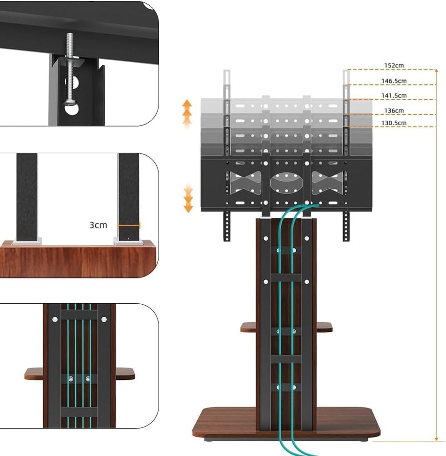 Zemin TV Standı Montajı, 32-65 Inç TV'ler için Ahşap Tasarım, 40KG Ağırlık Kapasitesi