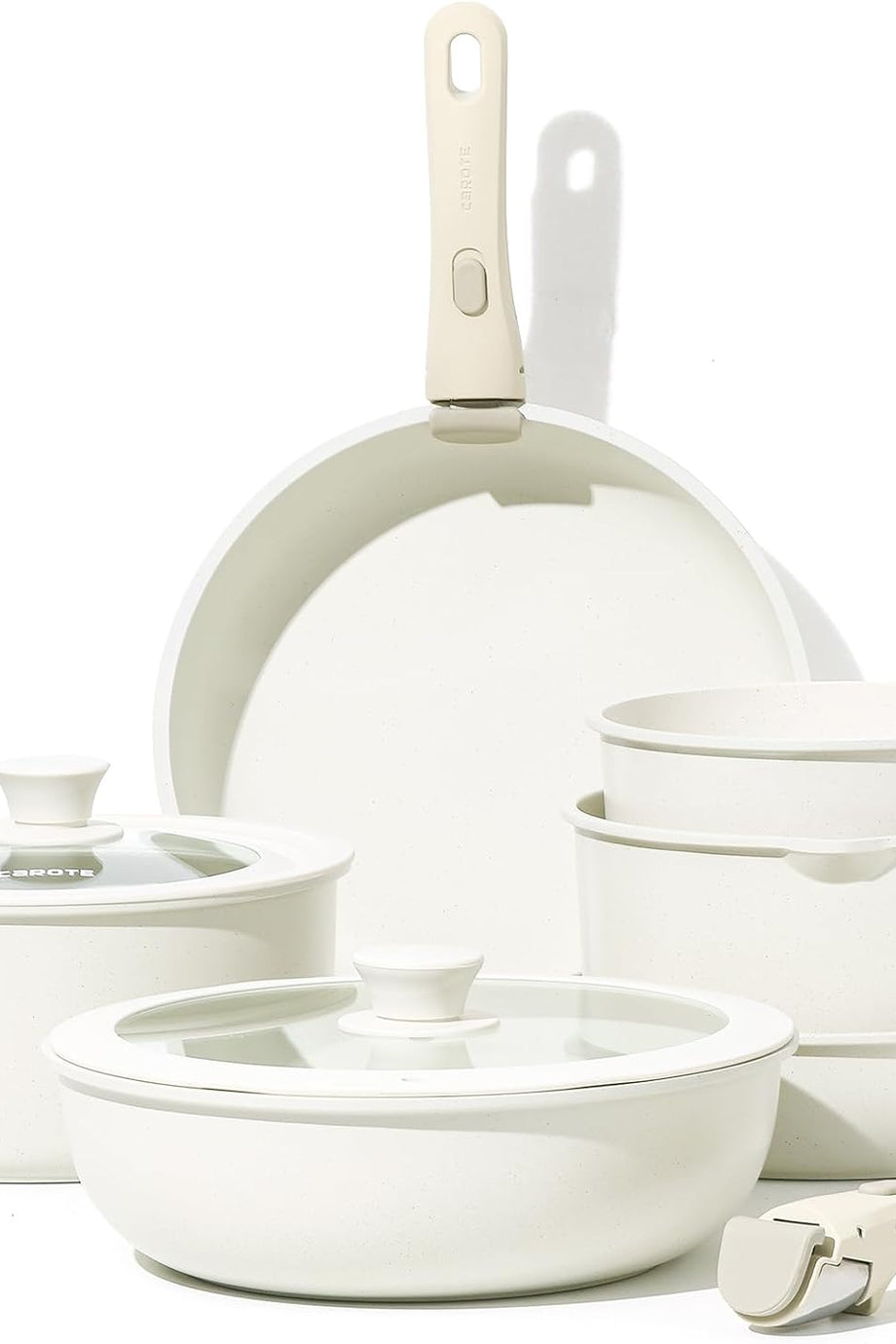 10 Parça Granit Tencere Seti, Çıkarılabilir Saplı, Yapışmaz Kaplama, 2 Tava, Wok ve 3 Tencere