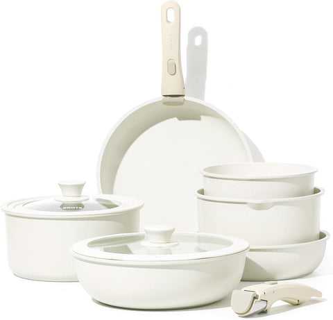 10 Parça Granit Tencere Seti, Çıkarılabilir Saplı, Yapışmaz Kaplama, 2 Tava, Wok ve 3 Tencere