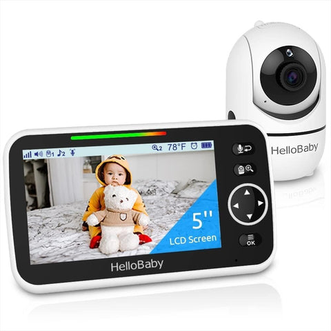 Video Bebek Monitörü, 5 İnç Split Ekran, 30 Saat Pil Ömrü, 355° Pan-Tilt-Zoom, Gece Görüşü