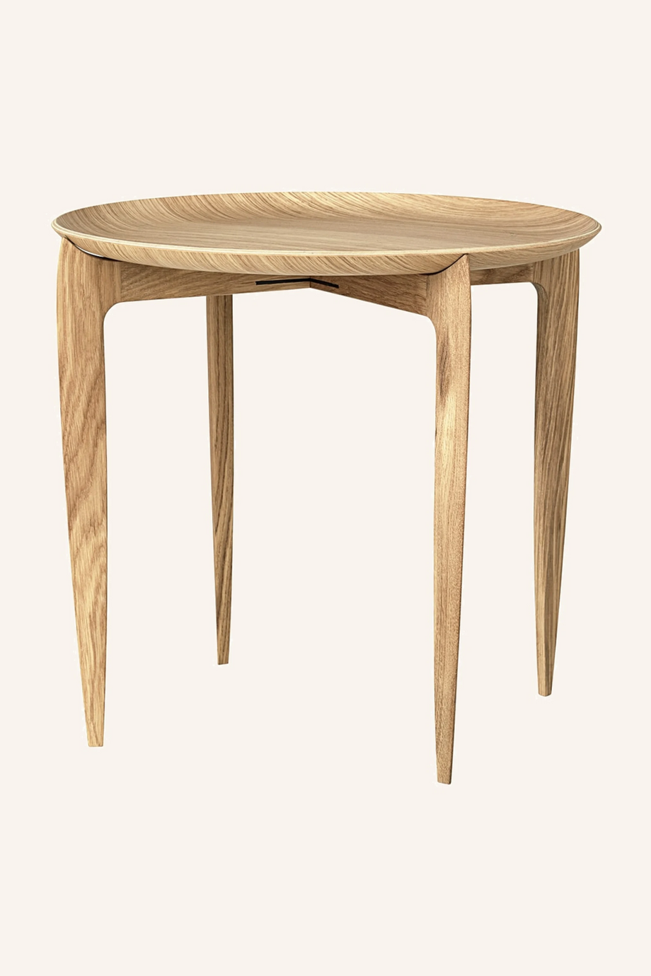 Katlanabilir Yuvarlak Lake Meşe Yan Sehpa 42 cm Modern Tasarım