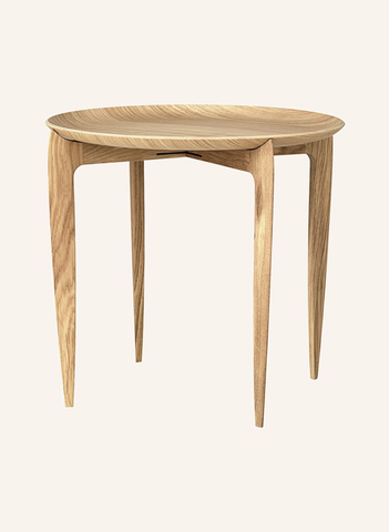 Katlanabilir Yuvarlak Lake Meşe Yan Sehpa 42 cm Modern Tasarım