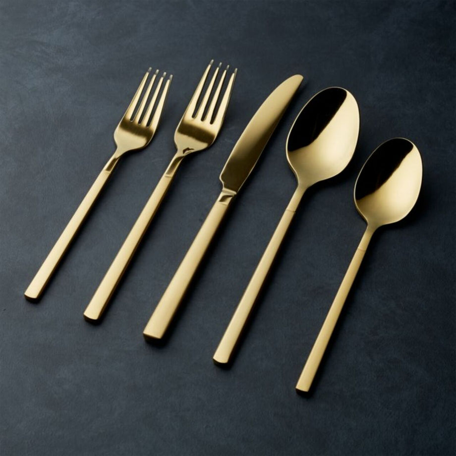 Kenton Gold 5 Parçalı Çatal Bıçak Takımı Şık Mat ve Parlak Altın Tasarım