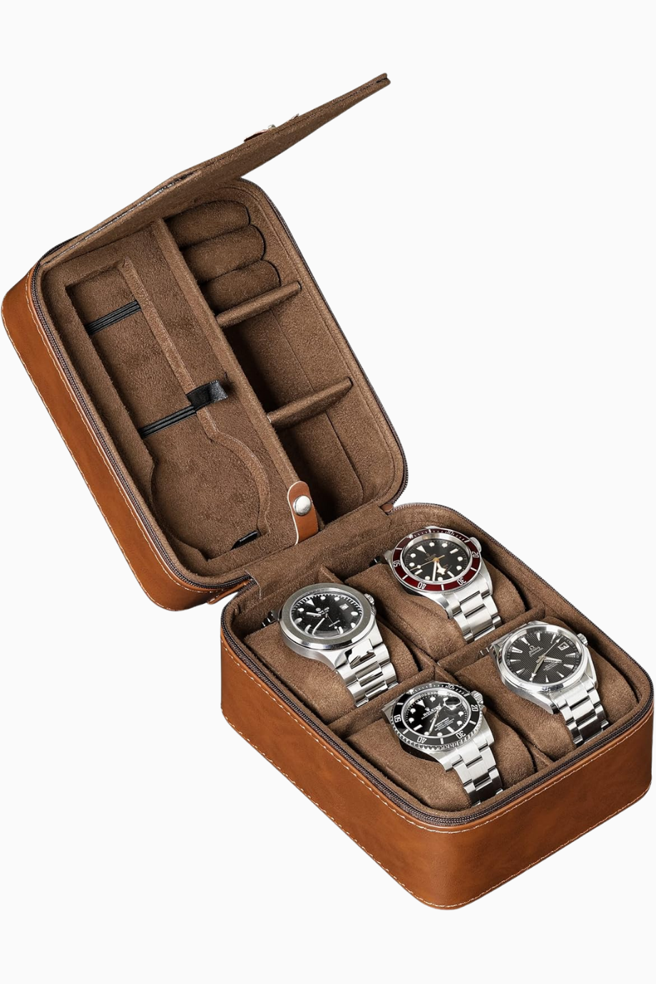 5 Saatlik Saklama Kutusu, Sert PU Deri Kılıf, 50 mm Uyumlu, Fermuarlı Koruma