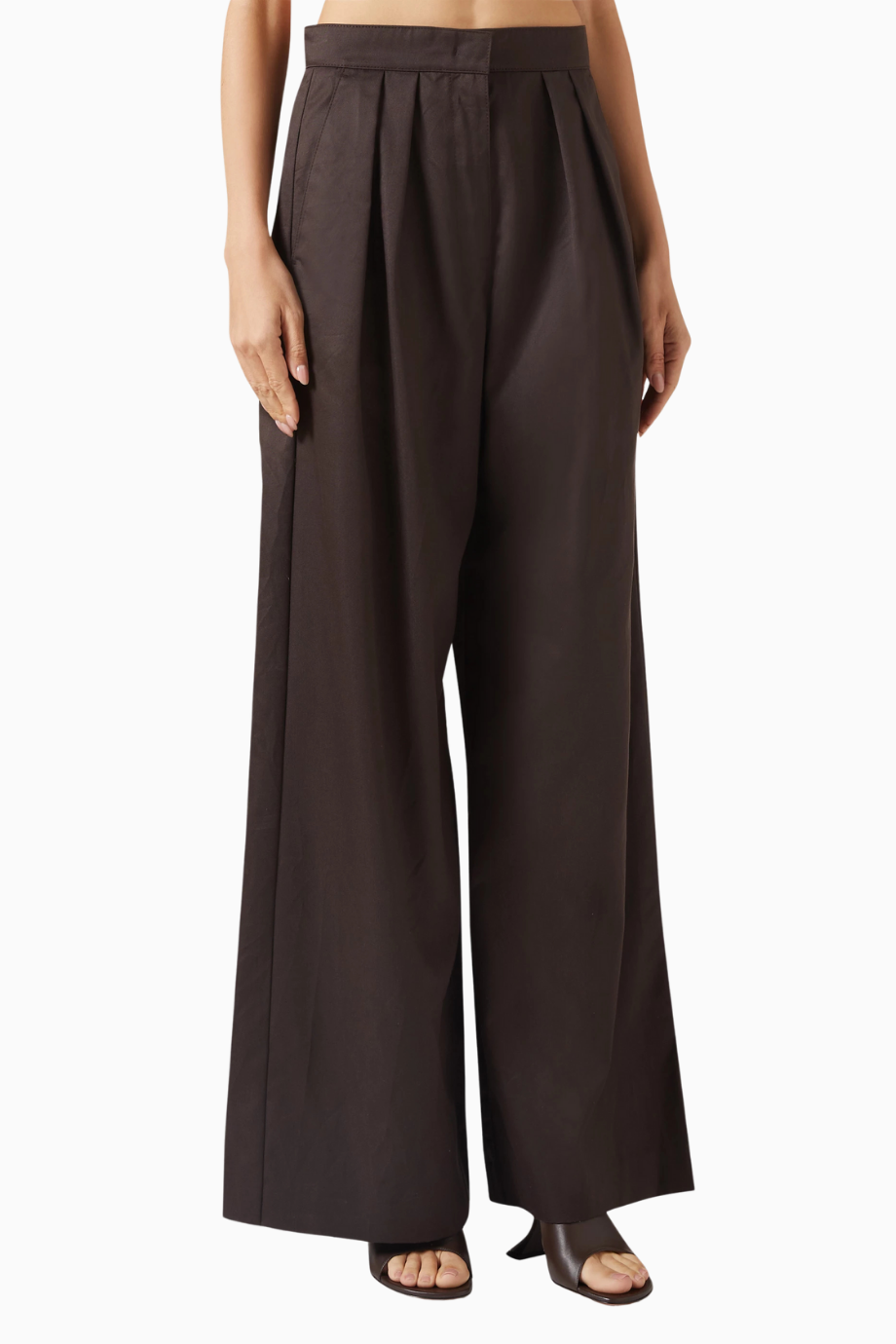 Crimp Wide-leg Pants, Kahverengi Lüks Dokulu Geniş Paçalı Pantolon