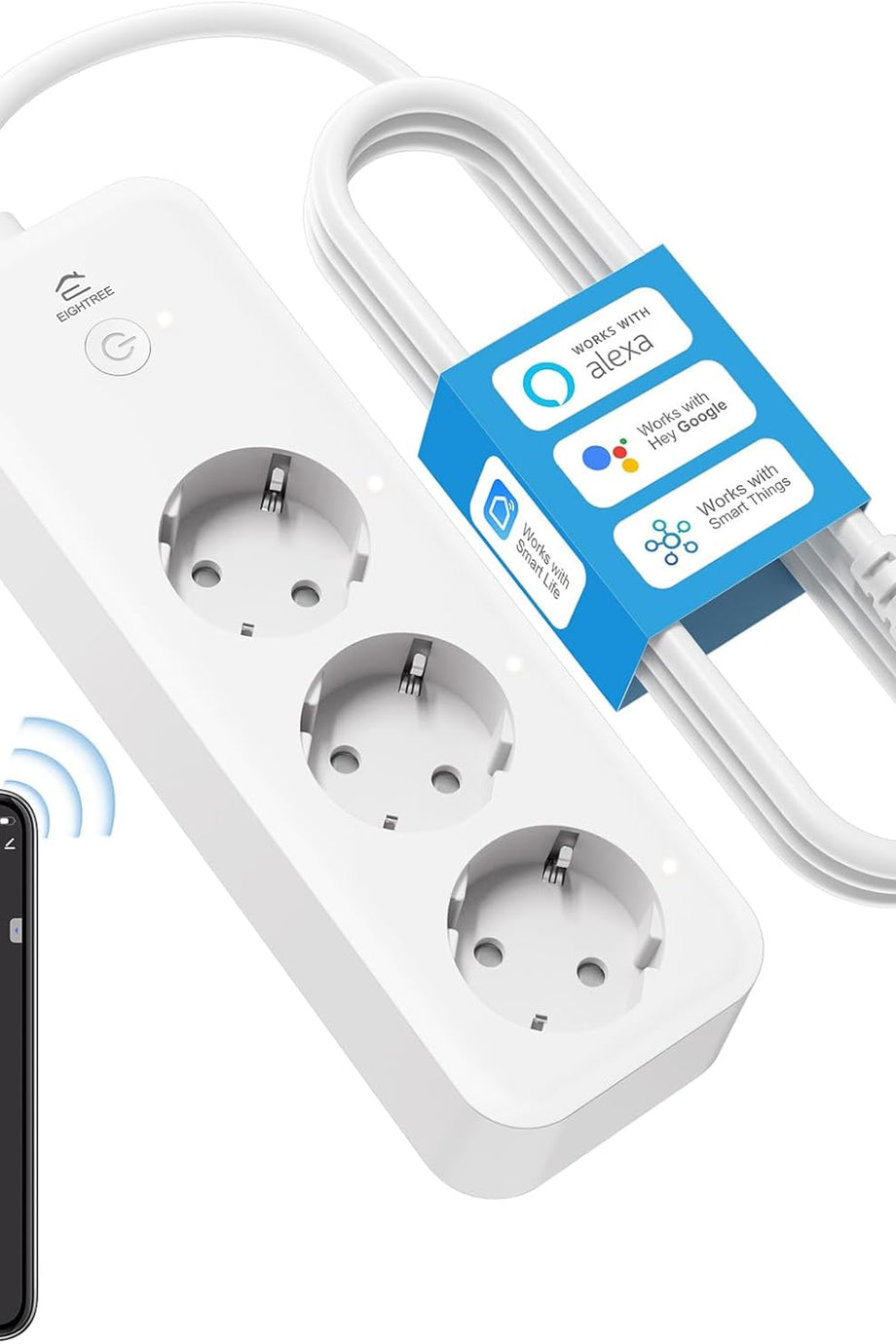 Akıllı WLAN Çoklu Priz, 3 AC, Alexa ve Google Uyumlu, 1,5 m