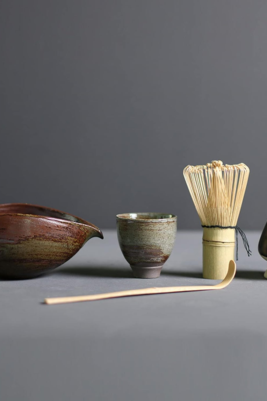 Matcha Çırpıcı Seti 5'li - Japon Çay Seremonisi Aksesuarları, Seramik Kase, Çırpıcı, Kaşık ve Stand
