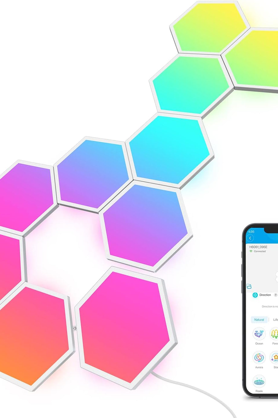 LED Altıgen Panel Oyun Lambası 10'lu, Wi-Fi Kontrollü Oyun ve Oda Dekorasyonu