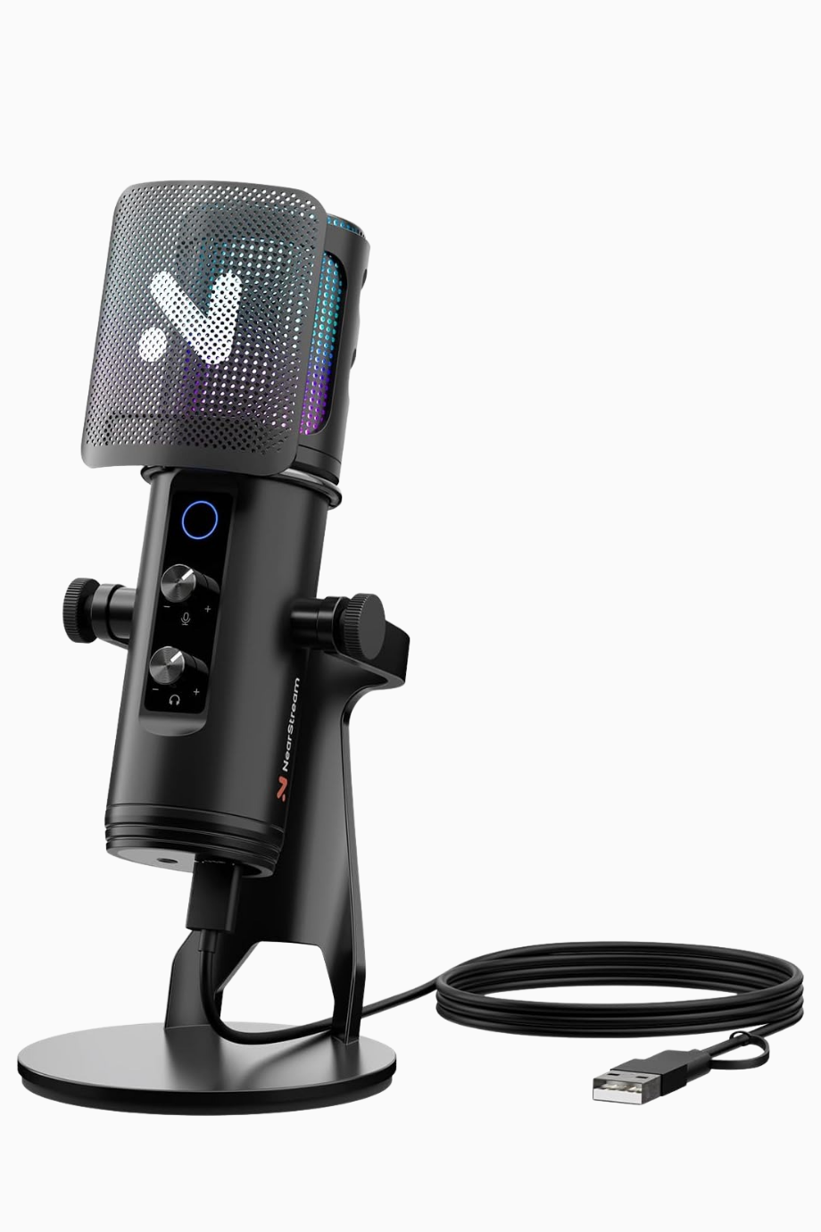 AM35U RGB Işıklı USB Kondansatör Mikrofon Pop Filtreli AI Gürültü Engelleyici