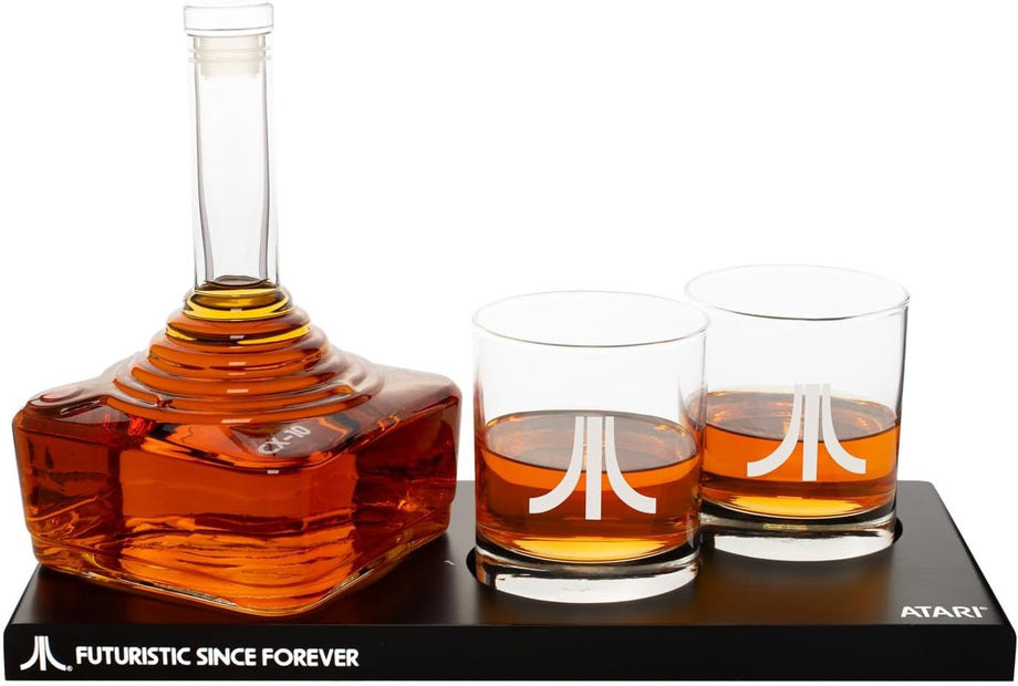 Atari Joystick Decanter Seti 2 Atari Action Button Bardağı, CX78+ Oyun Pad Tray ile 750ml Şişe