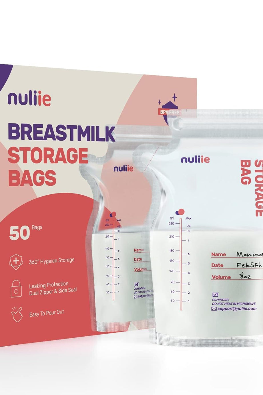 50 Adet Anne Sütü Torbası, 250 ml BPA İçermez, Dondurulabilir, Çift Fermuarlı