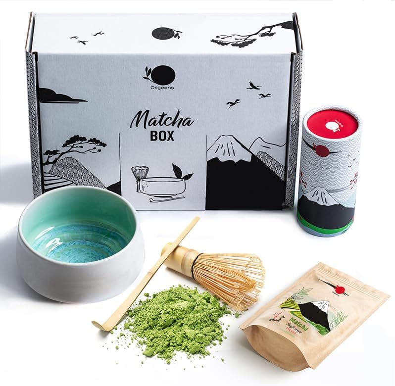 Organik Japon Matcha Çayı, Portekiz El Yapımı Seramik Matcha Kasesi, Matcha Süpürgesi ve Bambu Kaşık