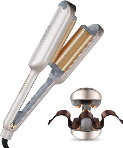 ROVY 32mm Altın Saç Maşası, Seramik 3 Silindirli Plaj Dalgası, Yanmaz, İyonik