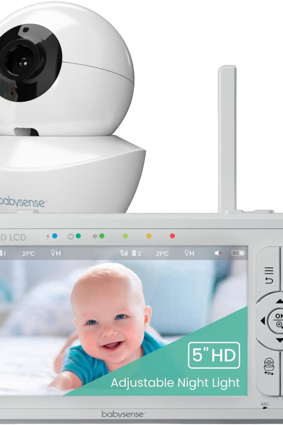 HD 5 İnç Bebek Monitörü, 2 Kamera, WiFi Gerektirmez, Gece Işığı, 4x Zoom, 4000mAh Pil, 2 Yönlü Ses