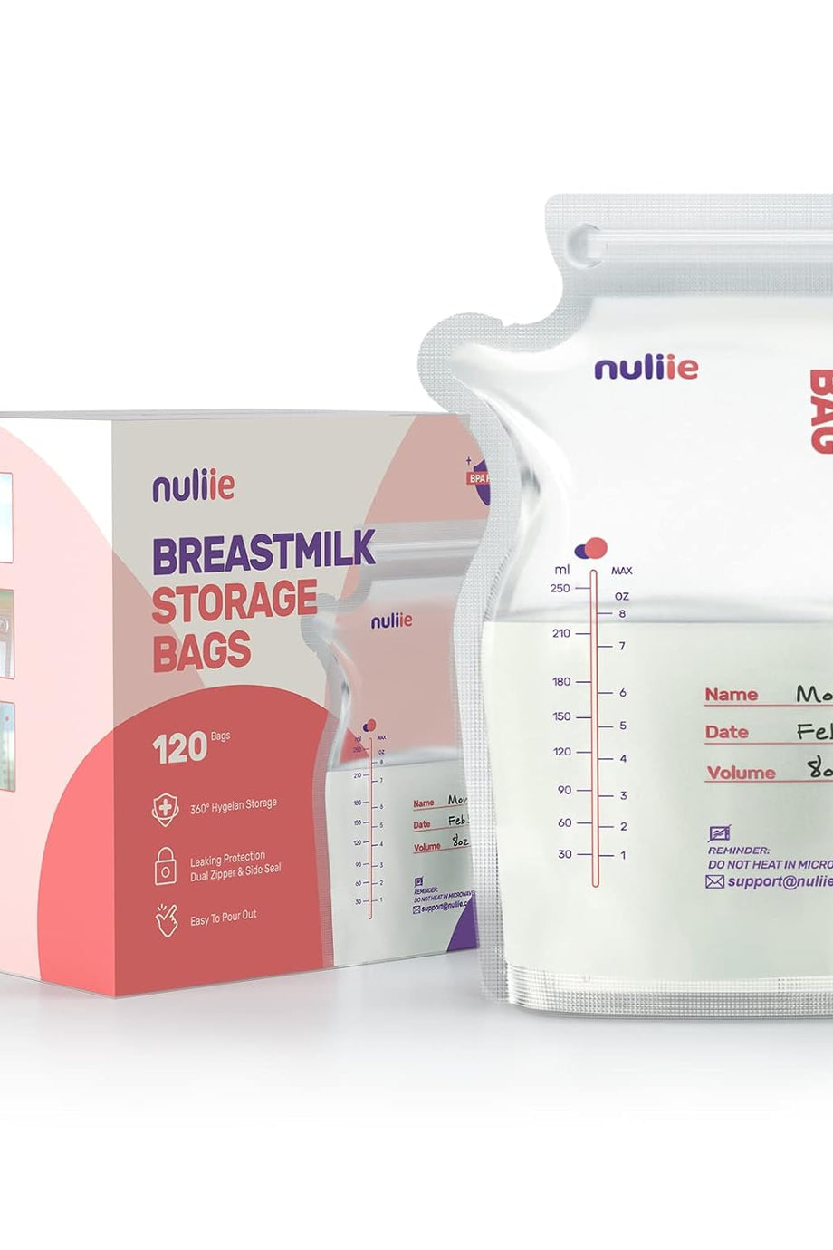 120 Adet Anne Sütü Torbası, 250 ml BPA İçermez, Dondurulabilir, Çift Fermuarlı