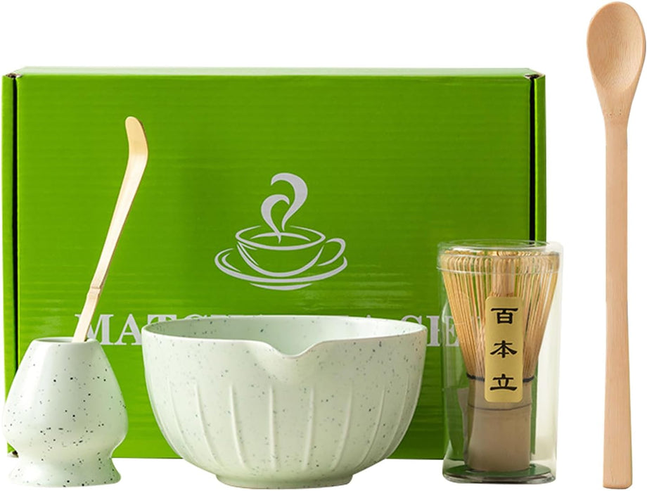 5'li Matcha Çay Seti, Bambu Süpürge, Kaşık, Kürek ve Seramik Kase ile
