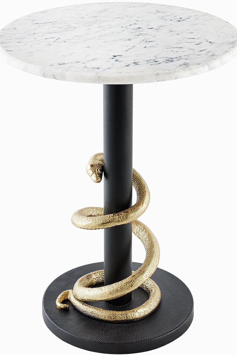 Wildlife Snake Yuvarlak Sehpa, 55 cm, Mermer Üst, Altın Siyah, El Yapımı