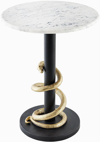 Wildlife Snake Yuvarlak Sehpa, 55 cm, Mermer Üst, Altın Siyah, El Yapımı