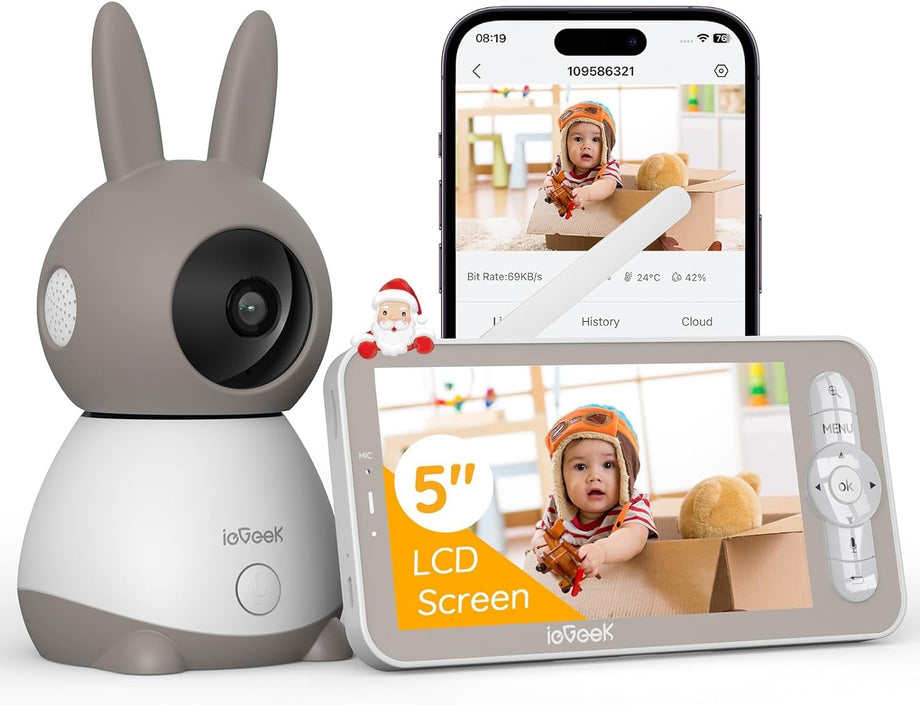 2K/3MP WiFi Bebek Monitörü, 5" Ekran, 360° Görüş, Otomatik Takip, Gece Görüşü, Hareket Algılama