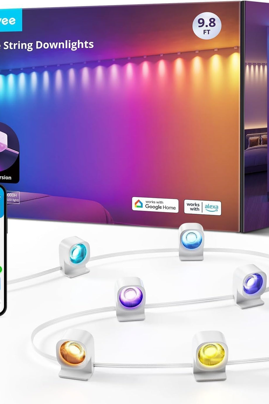 Smart RGBIC İç Mekan Duvar Lambası, Wi-Fi, Müzik Senkronizasyonu, Alexa Uyumu, Kısılabilir