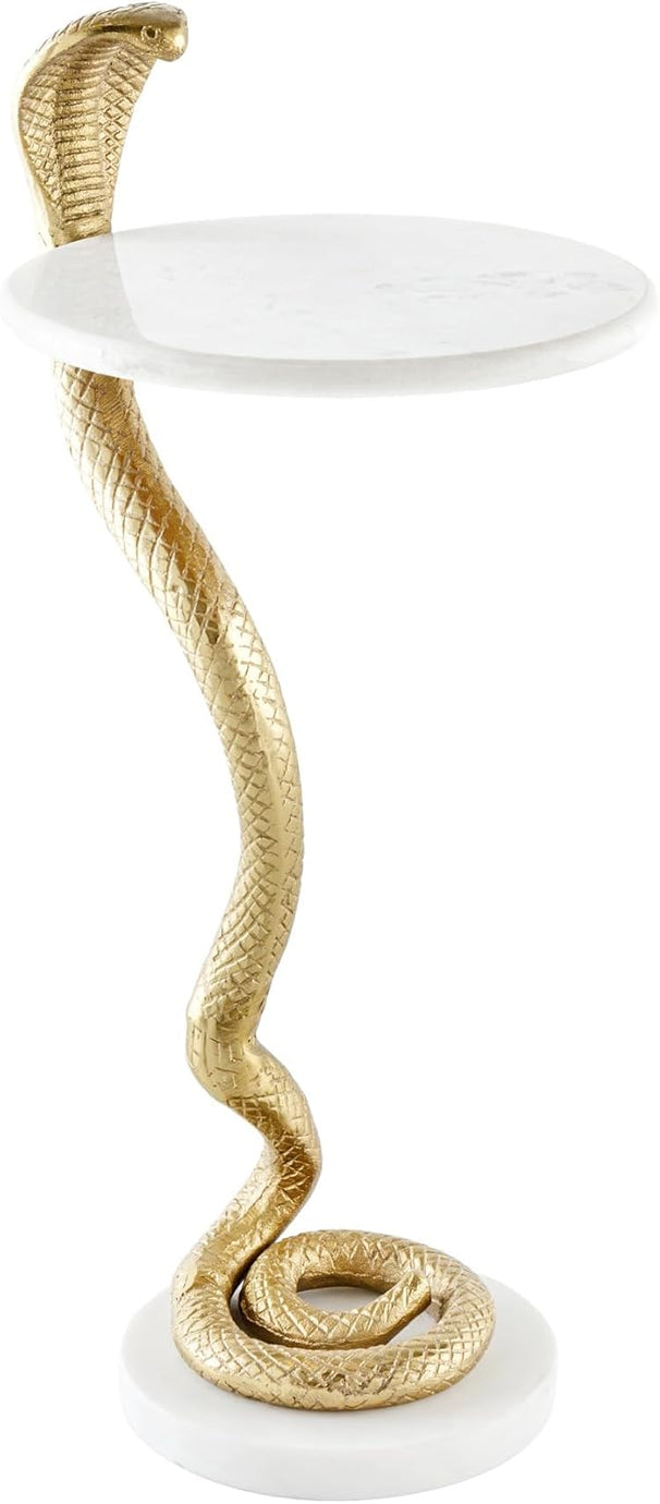 Wildlife Cobra Yuvarlak Sehpa, 65 cm, Mermer Üst, Altın Kobra Heykelli