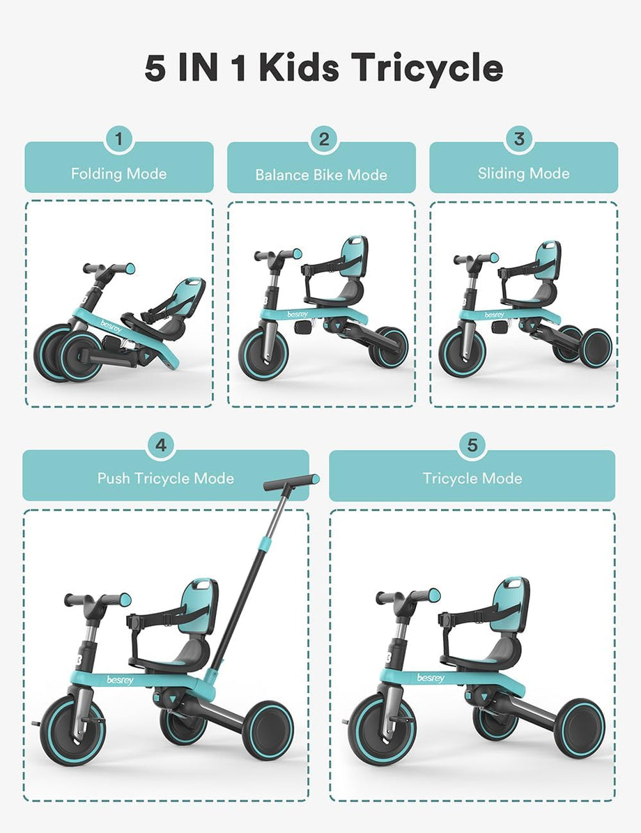 1-3 Yaş Katlanabilir Çocuk Bisikleti Ebeveyn Kontrollü, 5 Modlu