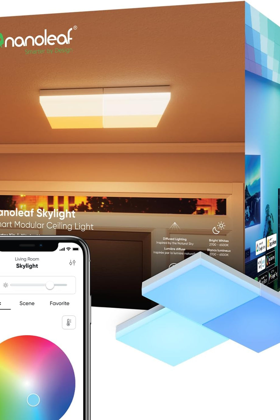 Skylight Başlangıç Seti,3 LED RGBCW Akıllı Tavan Aydınlatması, 16 Milyon Renk