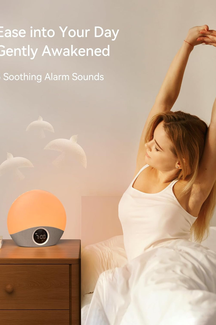 Nite 7 Işıklı Çalar Saat,Gündoğumu Simülasyonu, 30 Ses, 8 Renkli Gece Lambası