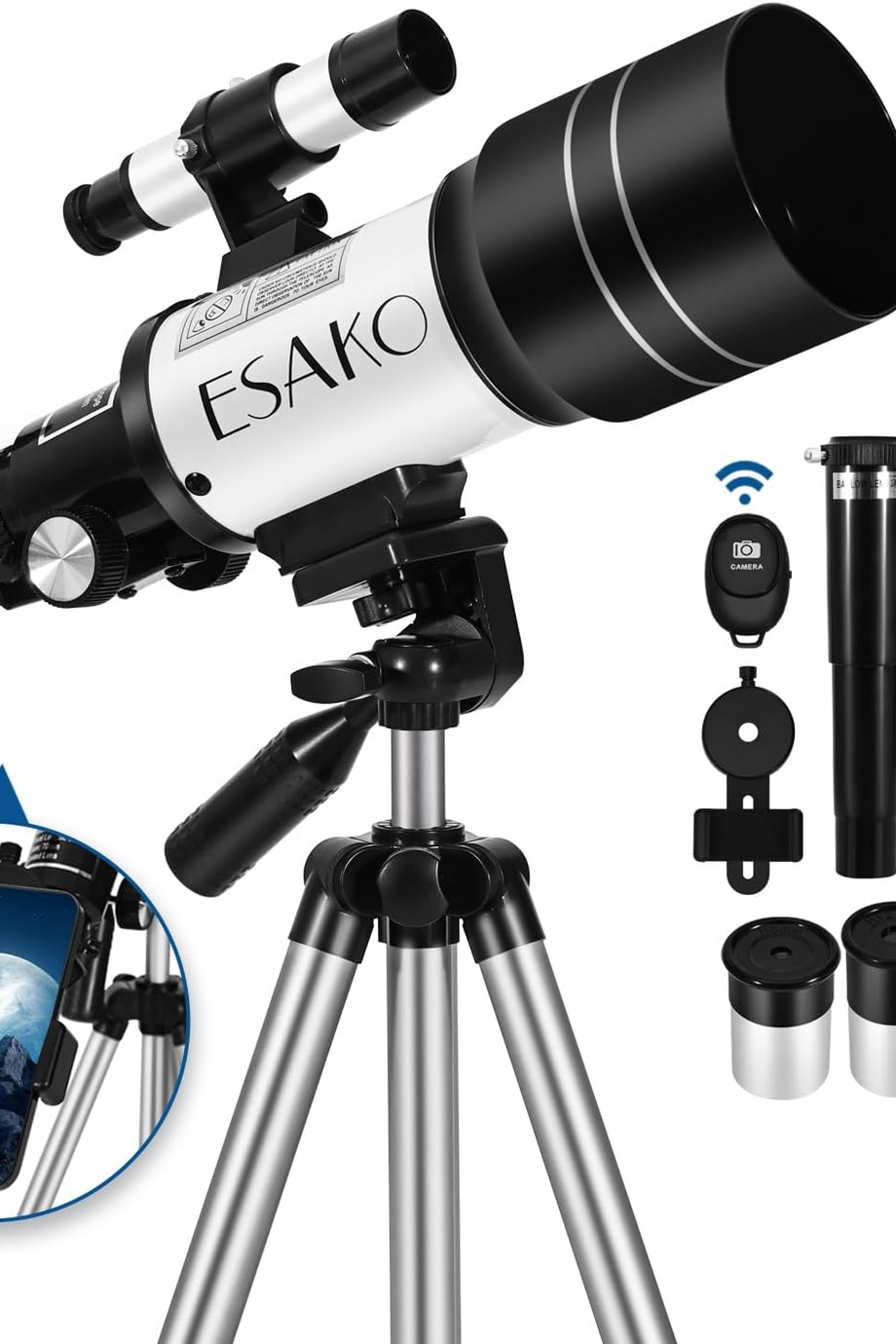 70mm Başlangıç Teleskopu, 3 Mercekli, Tripodlu ve Telefon Adaptörlü, Ay ve Gezegenler İçin