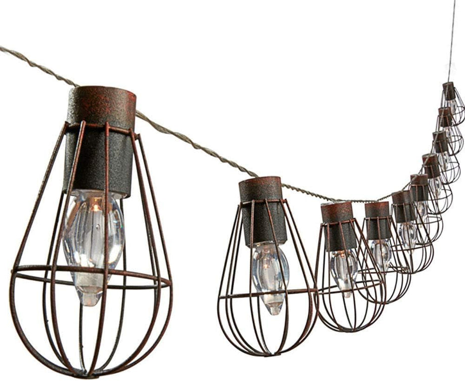 Solar Peri Işıkları Retro 10 LED Ampüllü, Sıcak Beyaz, 330 cm, Metal, Siyah/Kahverengi
