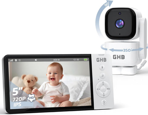 Bebek Monitörü Kamera, 5 İnç 720P HD, 350° Dönüş, 5000 mAh, Gece Görüşü, VOX Modu