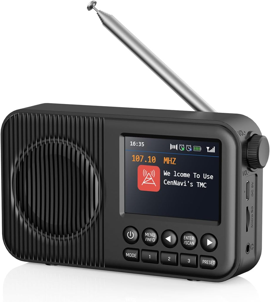 Taşınabilir Radyo, 2.4" LCD Ekranlı, Bluetooth, Çift Alarm, 60 Ön Ayarlı İstasyon, Şarj Edilebilir Pil, FM/DAB+