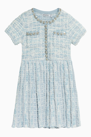 Check Knit Dress, Kısa Kollu, Kareli ve Şık Örgü Çocuk Elbisesi