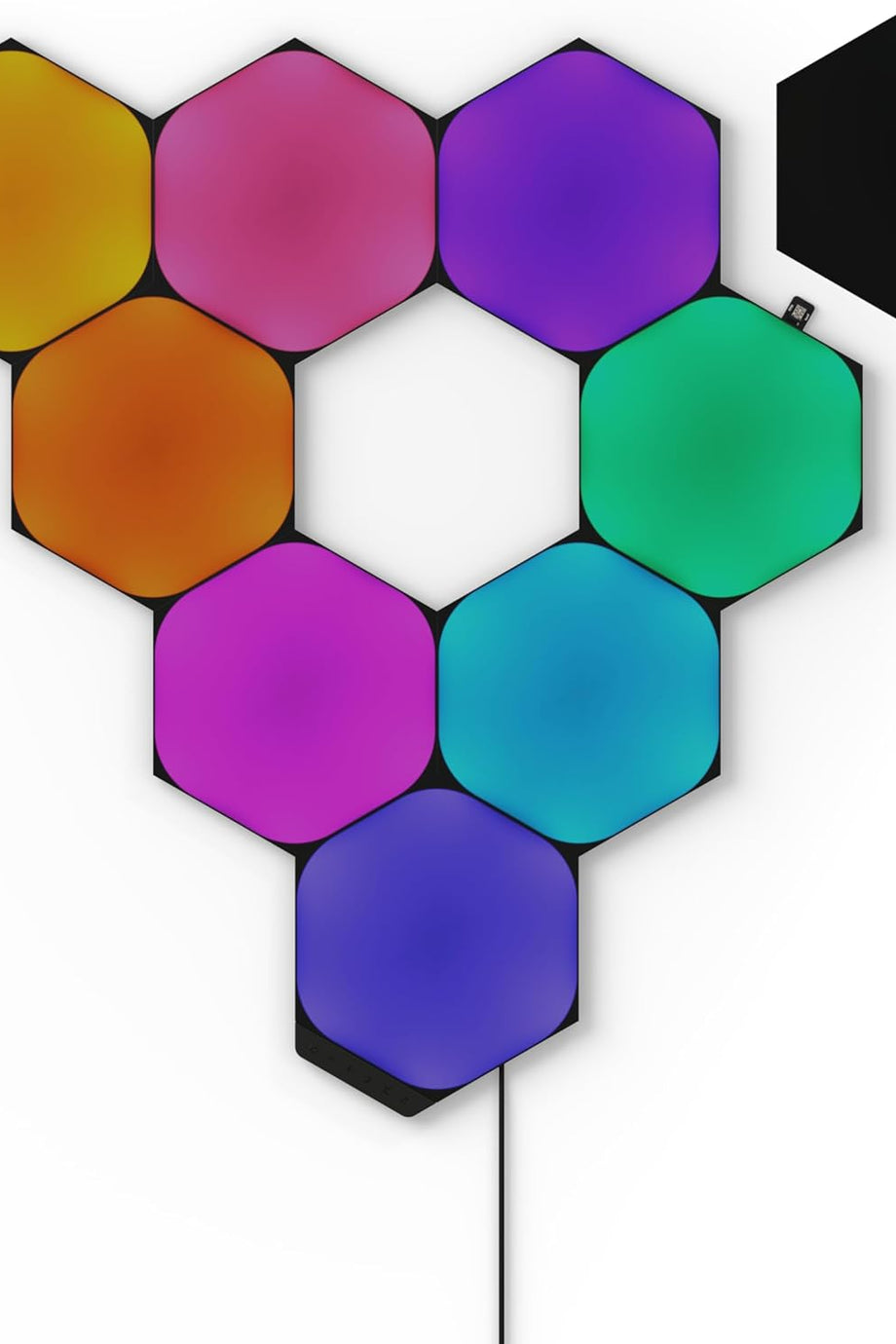 Ultra Siyah Altıgen Başlangıç Seti, 9 Akıllı LED Panel RGBW ve Şekiller, Esnek Bağlayıcılar