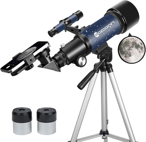 70mm Başlangıç Seviyesi Teleskop, Taşınabilir Seyahat Teleskobu, Tripod ve Telefon Aparatlı