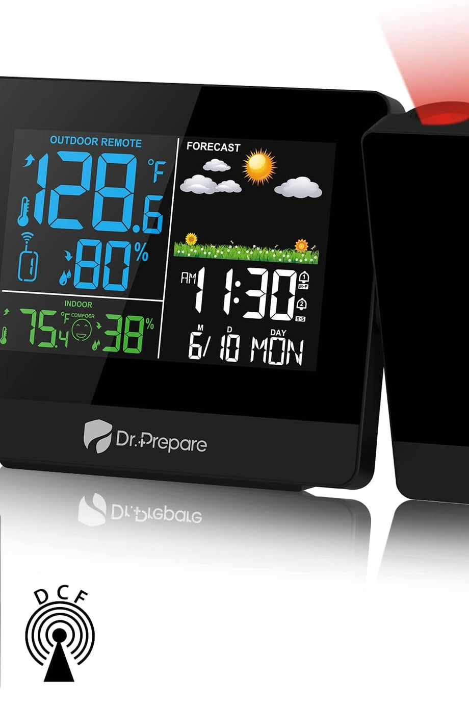 Projeksiyonlu Dijital Çalar Saat, Çift Alarm, Dış Sensörlü, İç ve Dış Sıcaklık Göstergeli