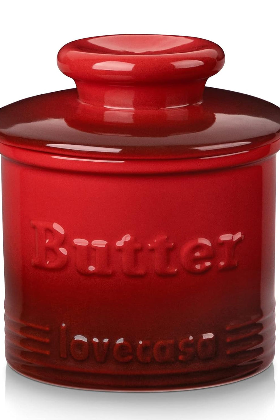 Porselen Fransız Tereyağı Kabı, Kapaklı, Su Hatlı, 10x10x10,9 cm, Kırmızı